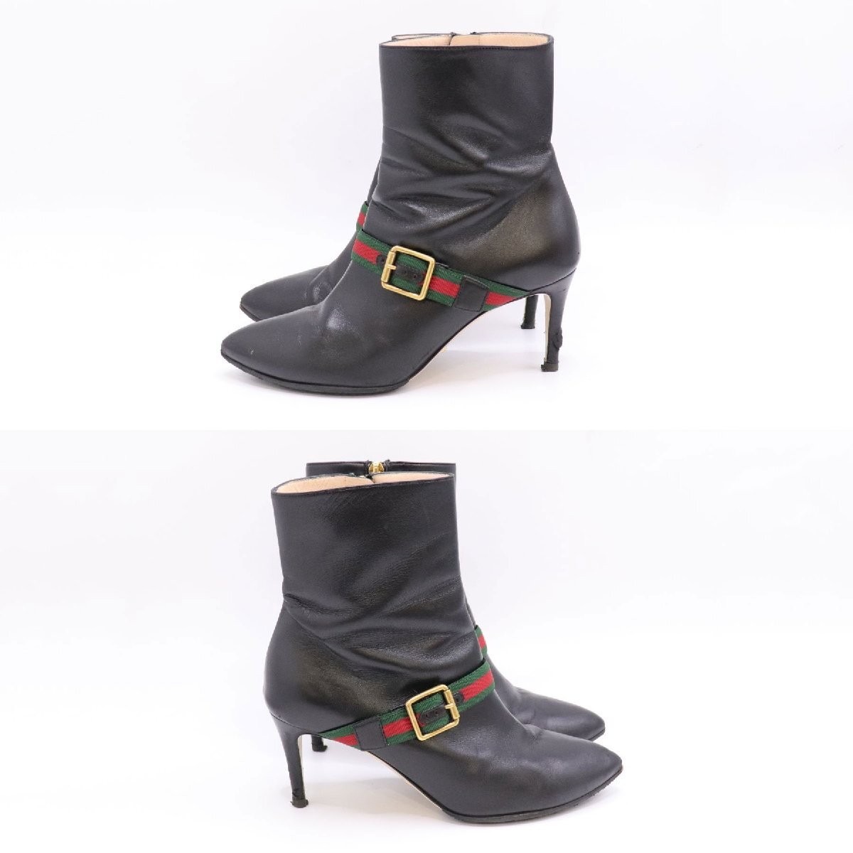 Gucci Sherry Heels Short Boots Black Leather Size 35.5 US About5.5 For Women thumbnail 15