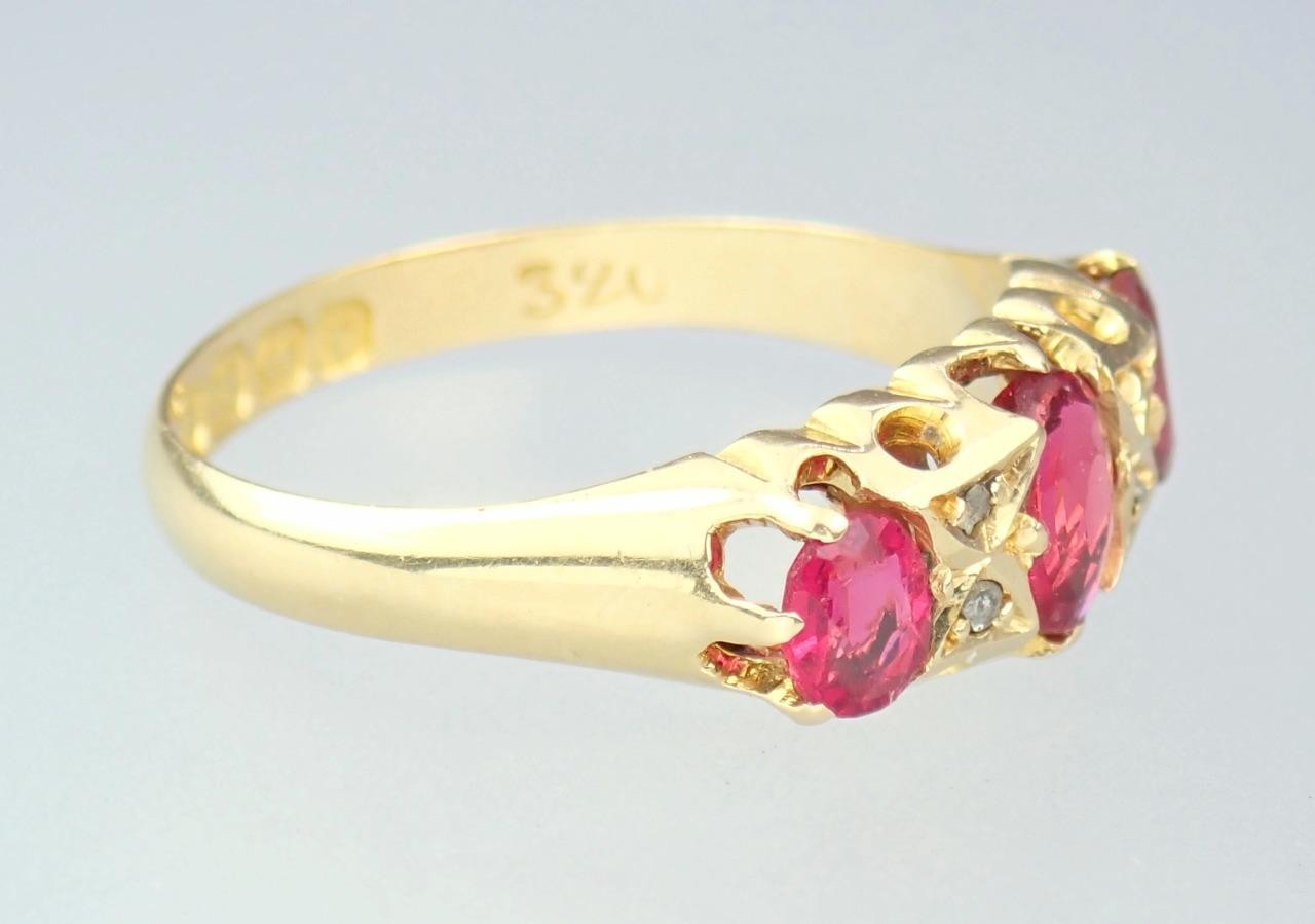 Pretty Antique Art Deco Solid 18K Gold Ruby Diamo… - image 5