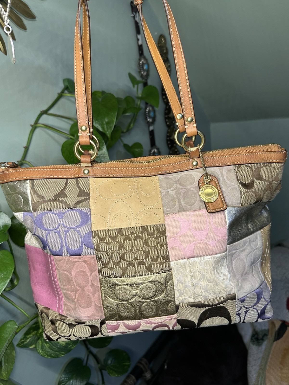 Coach Patchwork Multicolor Tote Handbag Zip Closu… - image 1