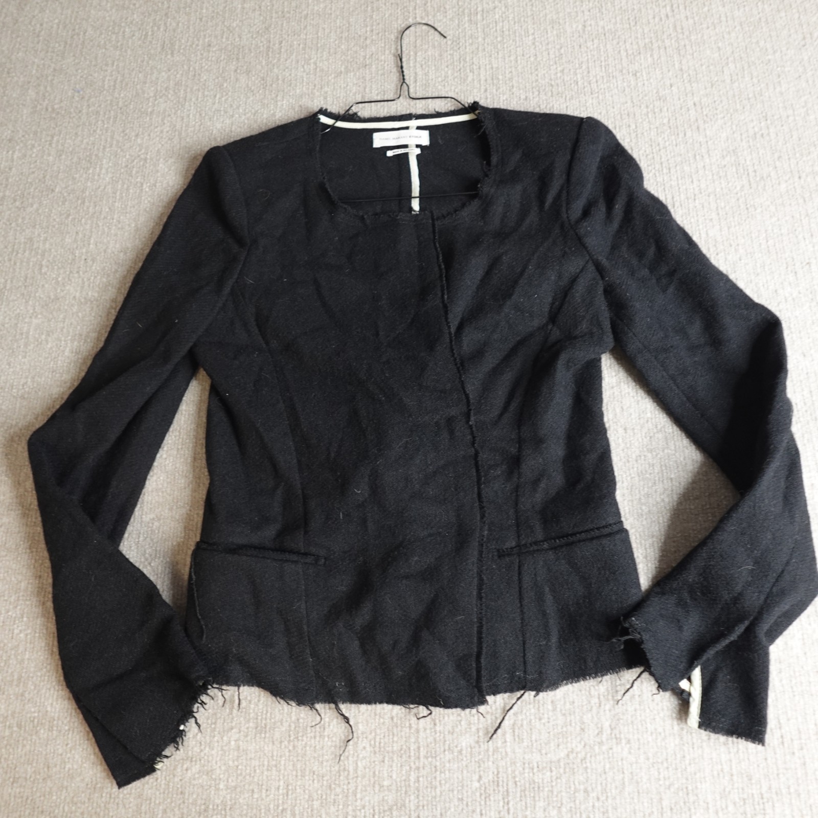 Isabel Marant Etoile Womens Blazer Small / 36  Black Raw Hem Wool Blend Tweed