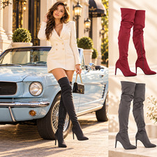 Womens Over The Knee Thigh High Boots 4 Inch Stiletto Heel Lycra Party Shoes