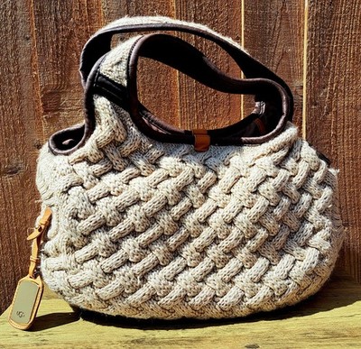 UGG Australia Retro Wollmischung Korbgeflecht Strick Hobo Beuteltasche Tasche Haferflocken TE010