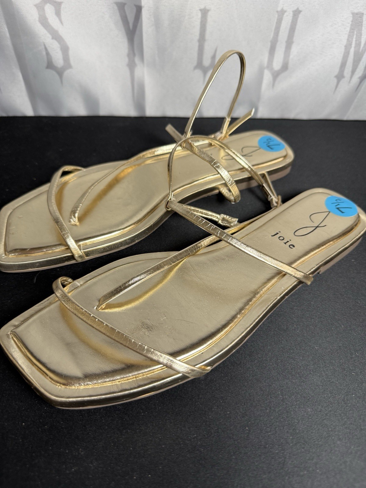 Joie Flat Glory Sandals Women 7.5 Gold Metallic Faux Leather Strappy Slip On