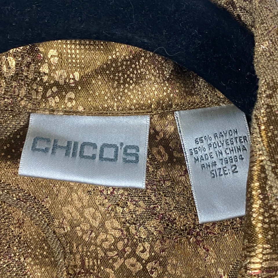 Chaqueta Chicos Mujer 2 EE. UU. Grande Dorado Brillo Batik Estampado Animal Cuello Botón Foto 4 de 4