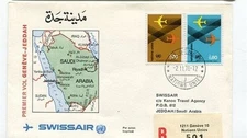 D30543 Geneva-Jeddah Saudi Arabia1978 Swissair FFC United Nations Geneva Bureau
