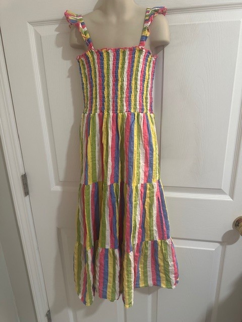 Zunie Girls Size 10-12 Multicolor Smocked Bodice Sleeveless  Striped Dress