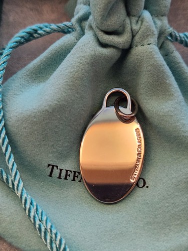 Tiffany Co Sterling Silver Blue Enamel Splash SMALL Oval Tag Charm SOLD AS IS - Picture 7 of 11