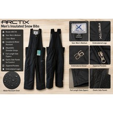 Arctix Mens Essential Insulated Bib Overalls Black Snow Ski Pants Medium