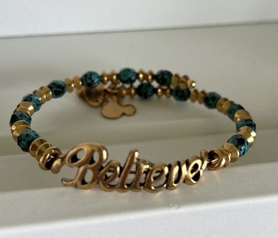 Disney Parks ALEX AND ANI Beaded BELIEVE Wrap Bracelet - Gold Teal Blue