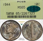 MS65 1944 CAC 10C Mercury Silver Dime, PCGS Old Green Label Holder- Nicely Toned