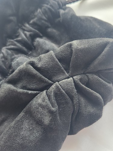 Vtg Retro Paris Fashions In Leather Black Suede Drawstring Evening Shoulder Bag - Picture 14 of 22
