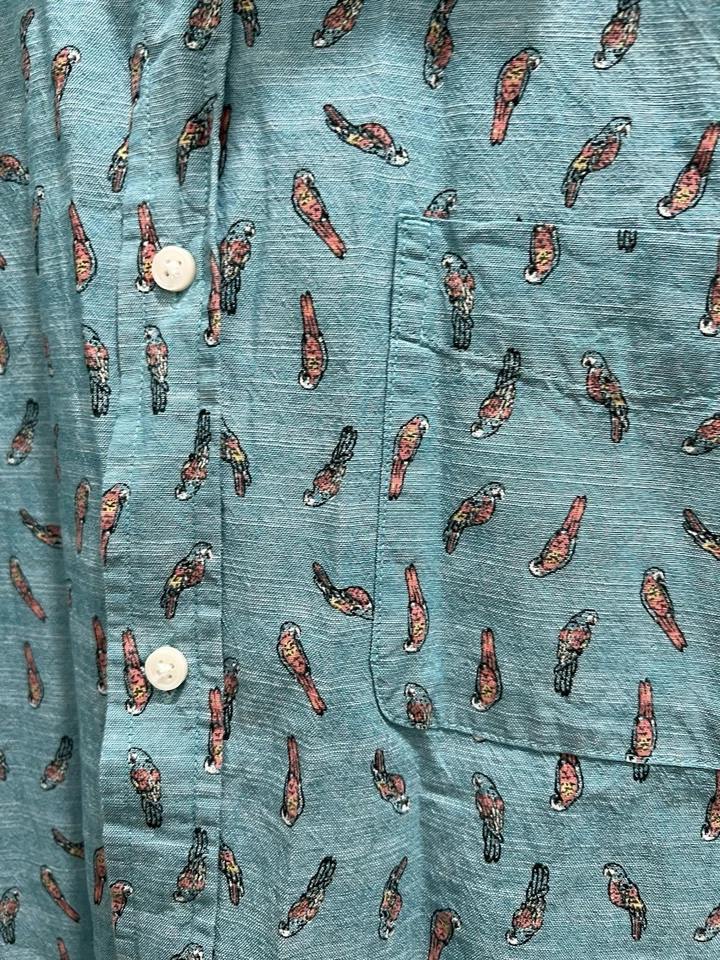 Falls Creek Mens XL Parrot Print Button Up Shirt tags Modern Fit Tropical Cotton - Image 4 of 4