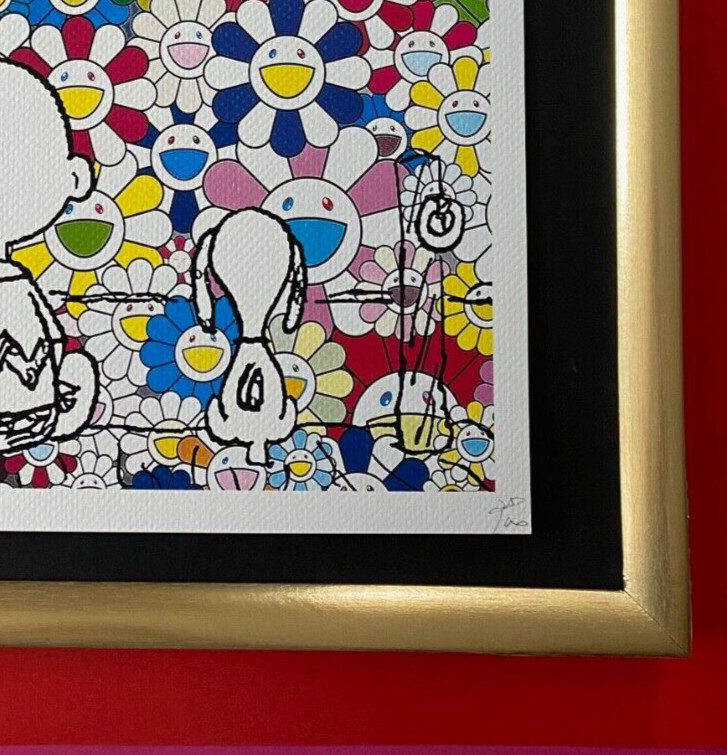 DEATH NYC Signed Large 16x20in Framed THEPEANUTS SCHULZ Graffiti PopArt MURAKAMI
