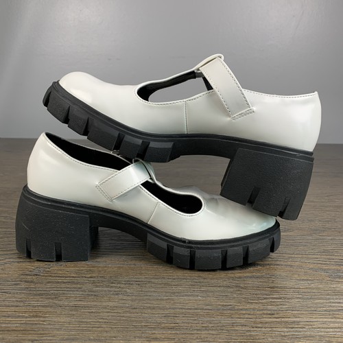 Madden Girl bianco Haddie platform Mary Jane suola a strappo lucido tacco grosso taglia 7M - Foto 9 di 11