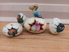MEXICAN FOLK ART POTTERY set of 4 Hatching Birds From  Eggs
