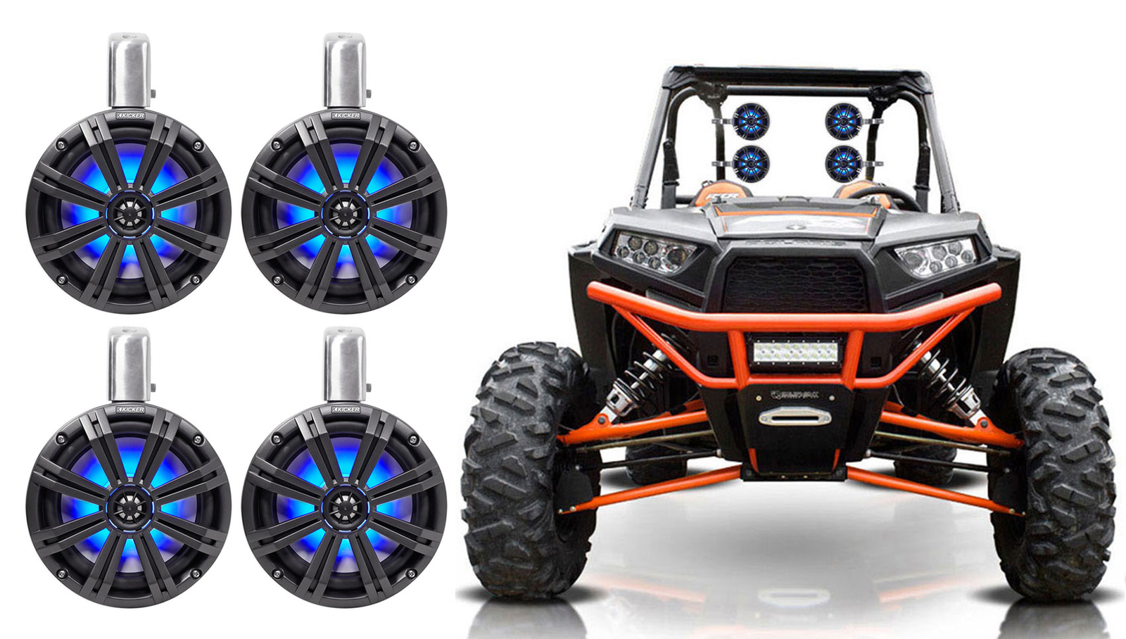 4 KICKER 45KMTC8 - 8 Башенных динамиков мощностью 1200 Вт со светодиодами для Polaris RZRATVUTV тележки 208890₽