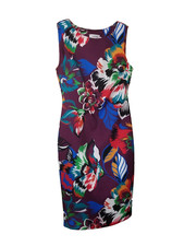 Calvin Klein Size 2 Tropical Print Bodycon Midi Dress Size Zip Purple 549