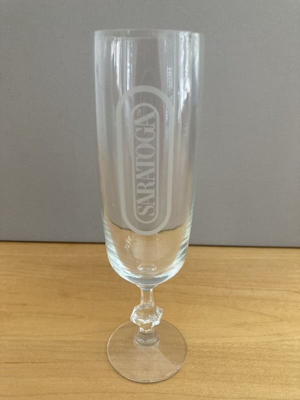 Saratoga Spring Water Engraved/Etched Stemmed Champagne Glass Souvenir