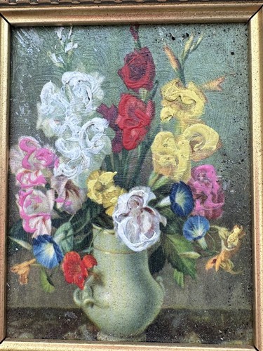 VINTAGE FLOWER STILL LIFE PAINTING FINE ART WALL OFFICE BEDROOM DECOR 6x7” - Picture 12 of 24