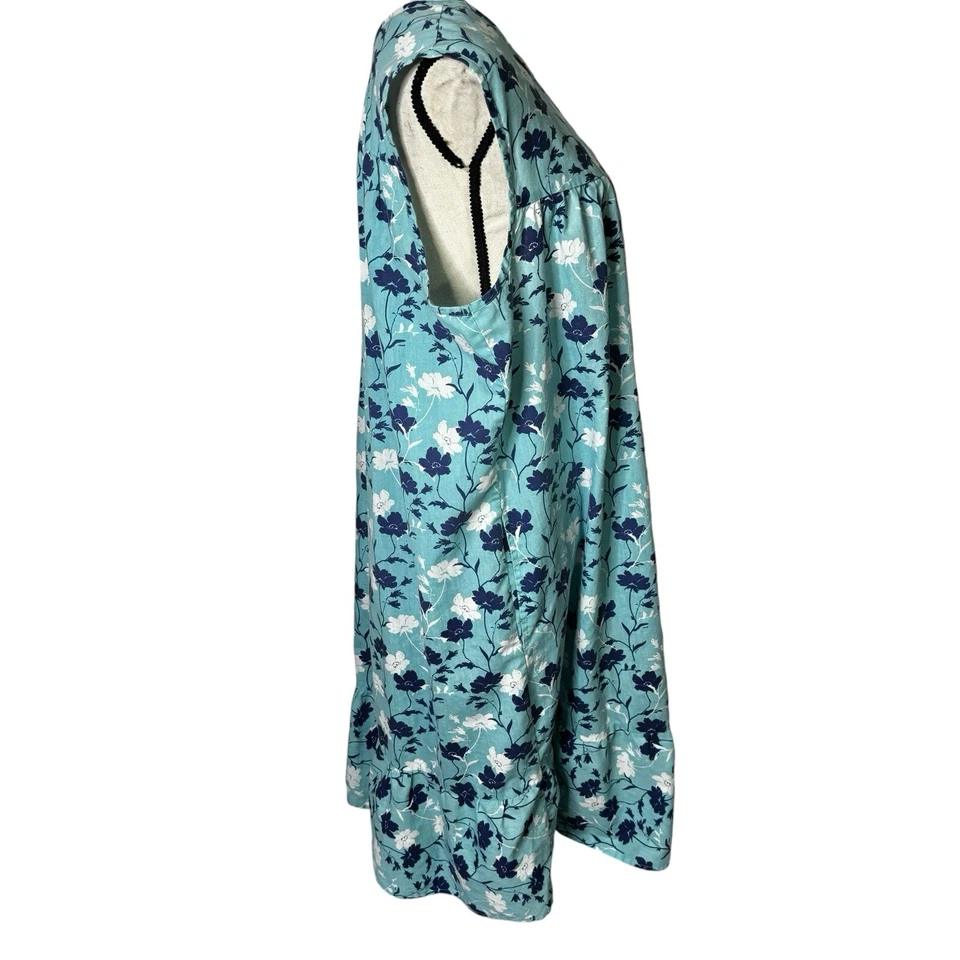Vestido Casa Anthony Richards 2X Azul Estampado Floral Volantes Sin Mangas Granny Core Foto 3 de 4