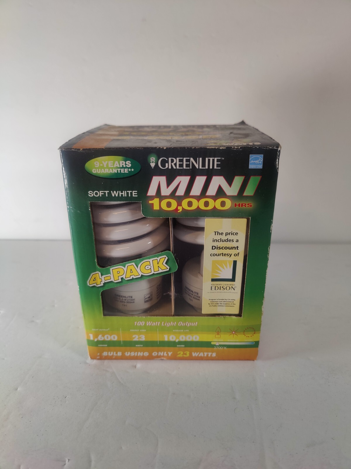 4 Pieces Greenlite 100 Watt Standard Base Spiral Bulb  23 Watt Usage  10,000 hrs
