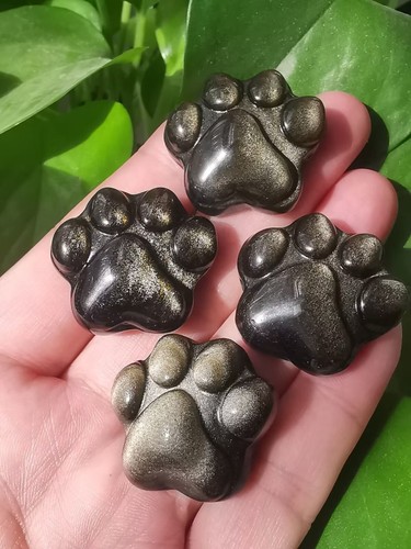 Regalo curativo Reiki zampa di gatto ossidiana dorata intagliato a mano 1,3" naturale 1 pz - Foto 7 di 8