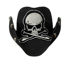 Trendy Skull Western Style Cowboy Hat - Silver Embroidery Skull Cowboy Style