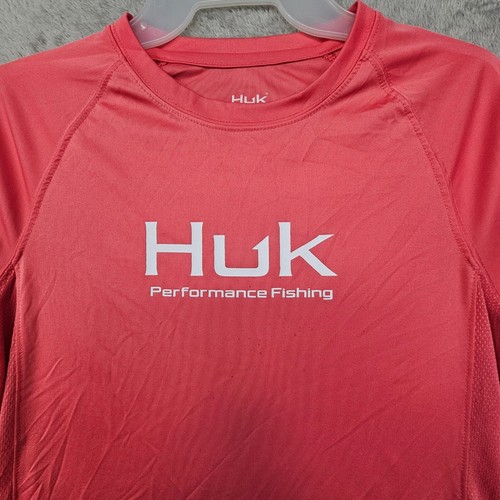 Huk Performance Fishing Long Sleeve Shirt Youth Size YL Coral Pink Breathable - Picture 2 of 10