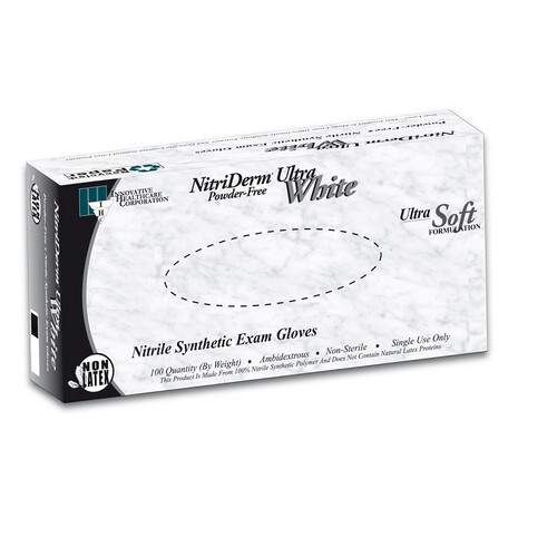 Innovative Healthcare 167100 Nitriderm Nitrile Gloves Ultra White Small PF 100Pk - Afbeelding 1 van 1