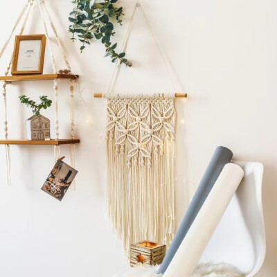 Butterfly Macrame Wall Hanging Tapestry, Woven Bohemian Handmade Tassel, Decor