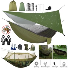 Double Camping Hammock With Mosquito Net Nylon Hanging Bed / Rain Fly Tent Tarp