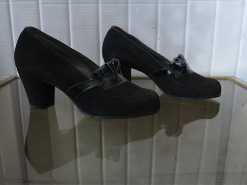 Women's Shoes Pumps Suede Black 38 High Heels 50s TrueVINTAGE80s Shoes 5 - Picture 2 of 11