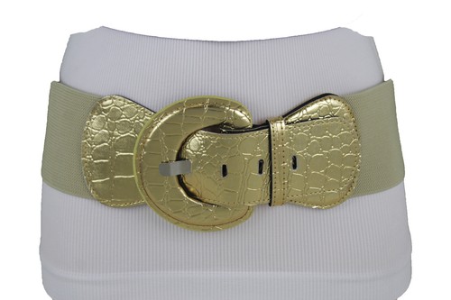 Mujeres Oro Metálico Moda Cinturón Elástico Cadera Cintura Alta Hebilla Grande Talla M L XL - Imagen 2 de 24