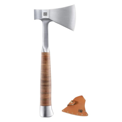 Hand Axe, Forged All-Metal Hatchet with Leather Handle & Belt Bag   Sharp Heat-T