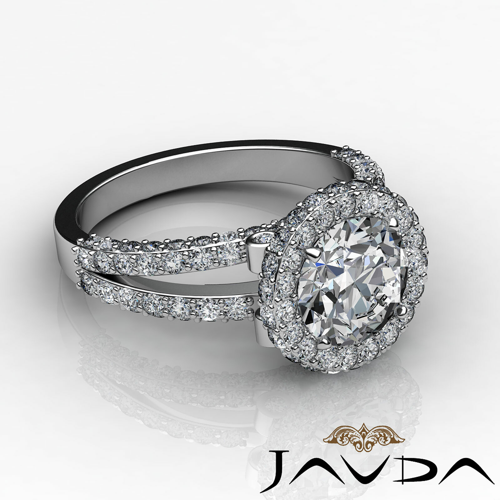 Round Diamond Split Shank Halo Pave Bezel Set Engagement Ring GIA G VS2
