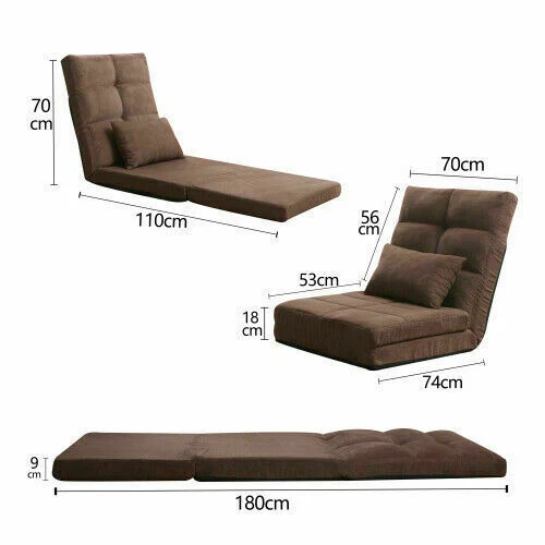 Tri-Fold Fold Down Chair Lounger Convertible Sleeper Bed Couch 5 Position Brown - Image 3 of 4