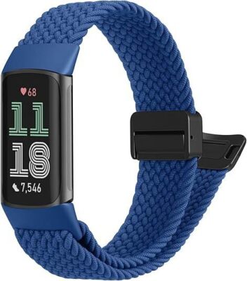 Magnetic Braided Stretchy Band for Fitbit Charge 6/5Soft Woven Nylon Sport Band