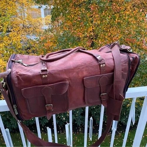 Sac De Nuit Femme En Cuir Véritable Ciré, 16 Pouces, Bagage Cabine, Marron, Fait Main