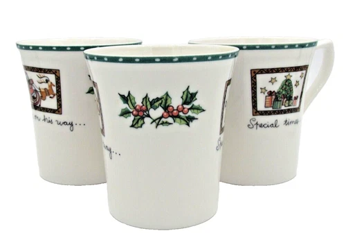 Set of 3 Mikasa Christmas Wish Santa Cappuccino Mugs Cups Strong Chip Resistant