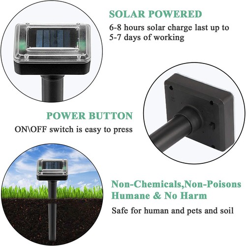 2x Repellent Solar Ultrasonic Garden Repeller Scarer Pest Deterrent Mole Rat Fox - Bild 13 von 15