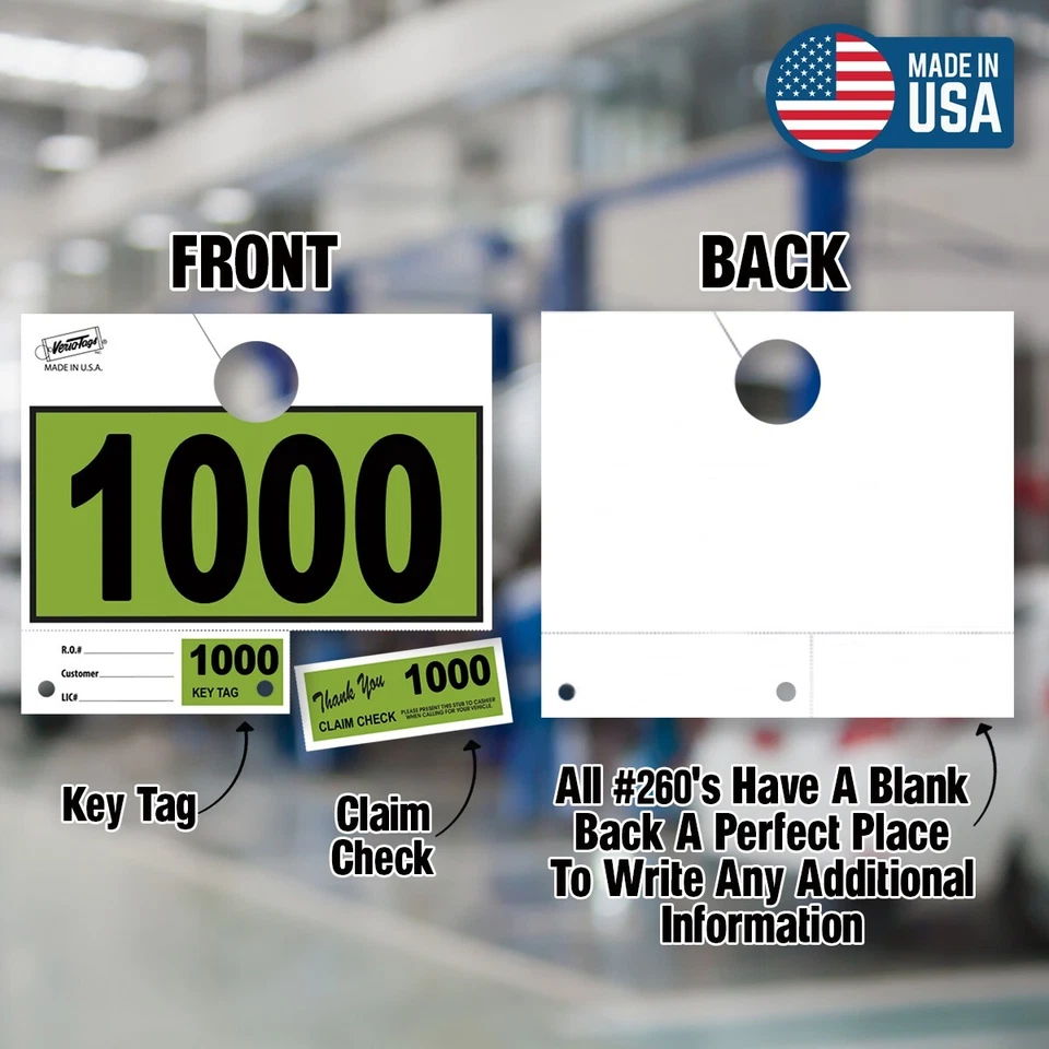 1000 Car Dealer Service Hang Tags Mechanic Repair Shop 3 Piece System LITE Green - Image 3 of 4