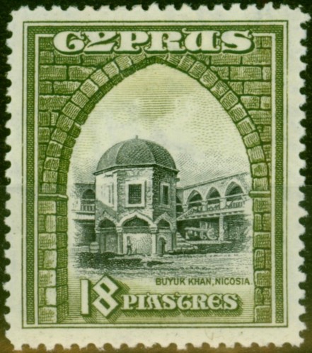 Zypern 1934 18pi Black & Olive-Green SG142 Fine MM