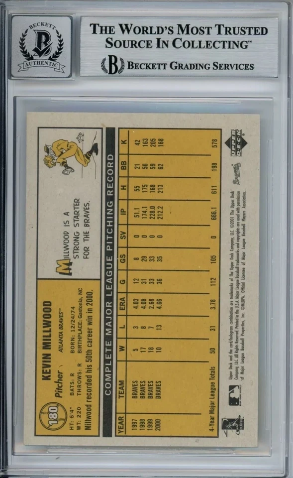 KEVIN MILLWOOD SIGNED AUTOGRAPH 2001 VINTAGE #180 CARD BECKETT BAS AUTO 10 - Image 2 of 2