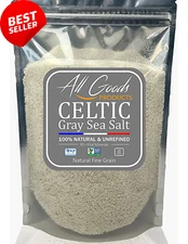 All Goods Celtic Grey Salt, Organic 82 Minerals, 7oz, Hand-Harvested, Unrefined