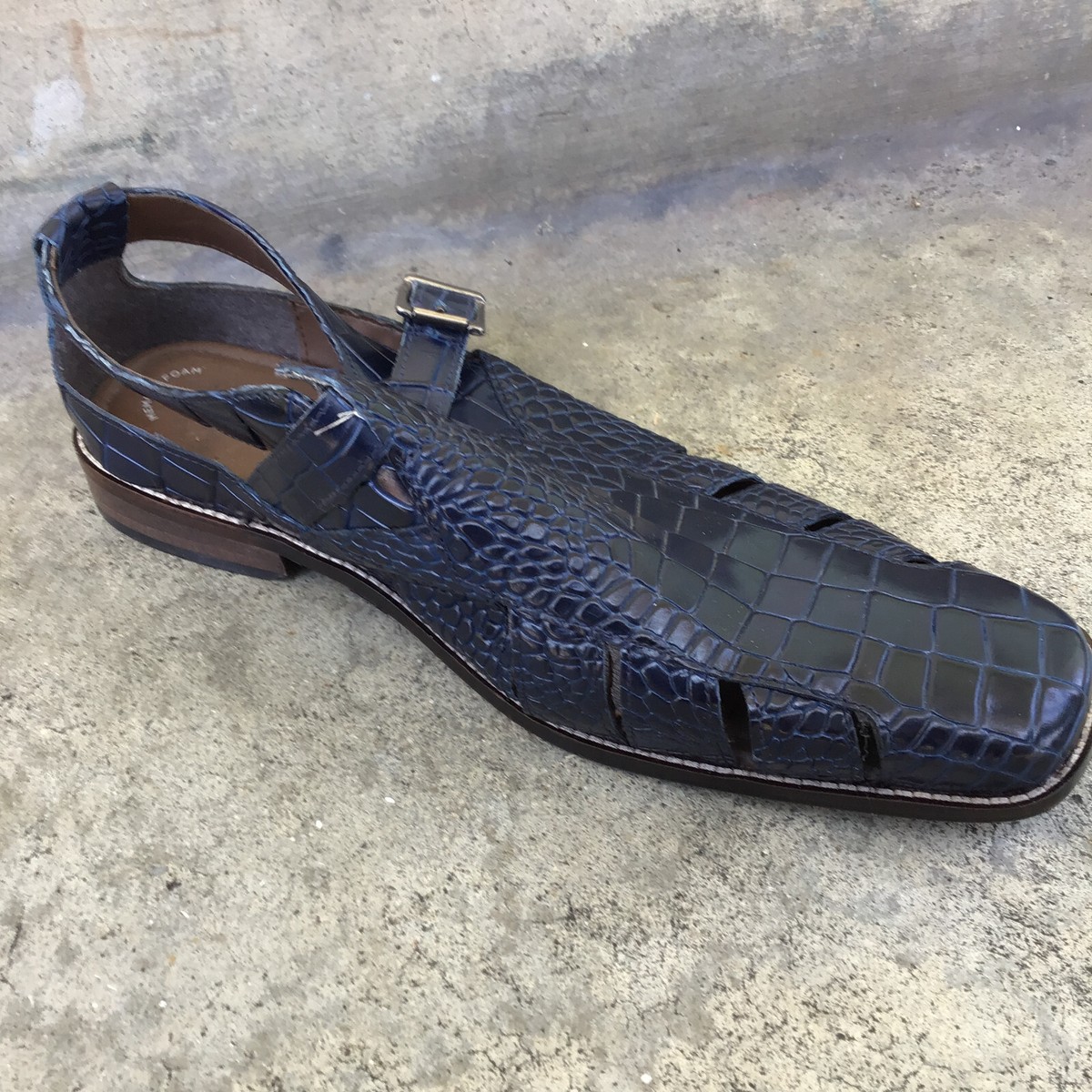 Stacy‎ Adams Men’s Blue Genuine Crocodile Leather Lace up Dress Shoes Size 12D Vintage Stacy Adams Blue Faux Alligator Leather Dress Shoes  main image 2