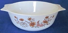 VINTAGE PYREX PEACH FLORAL CASSEROLE - MADE IN ENGLAND - 1-1/2 QUART