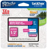 Brother 1/2 (12mm) White On Pink P-touch Tape For Pt1190, Pt-1190 Label Maker Brother 1/2 (12mm) White On Pink P-touch Tape For Pt1190, Pt-1190 Label Maker