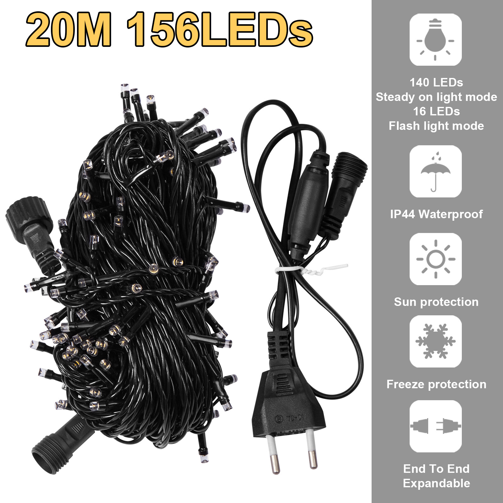 Connectable LED Fairy String Black Wire Christmas Lights Mains UK Outdoor Garden eBay