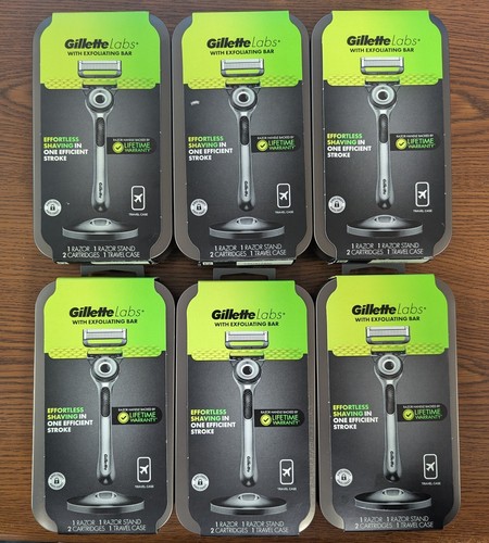 LOT OF 6 GILLETTE LABS MEN'S RAZOR WITH EXFOLIATING BAR SETS **NEW IN BOX**