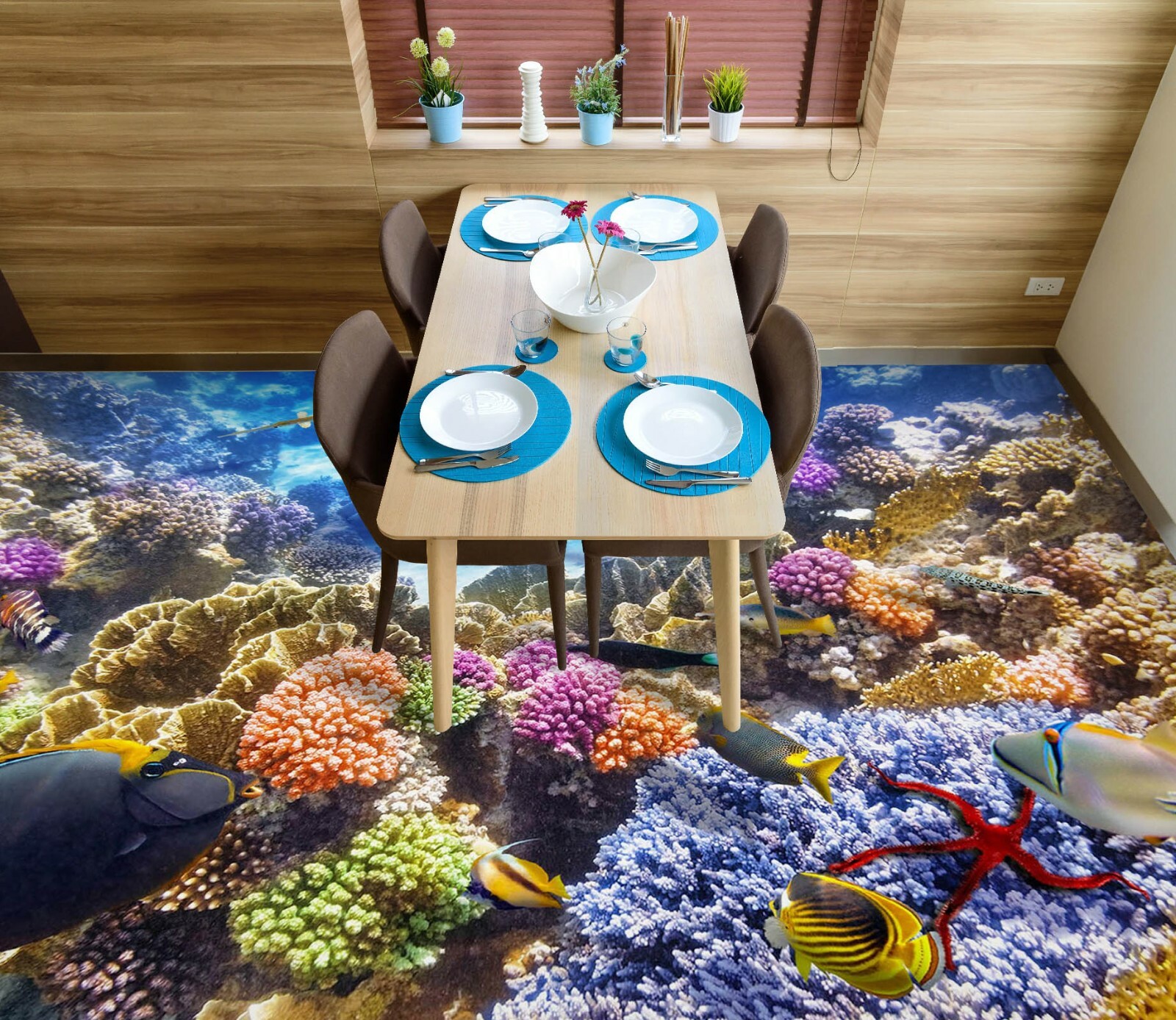 3D Pink Coral Fish PKE2275 Floor WallPaper Murals Wallpaper Mural Print Bea